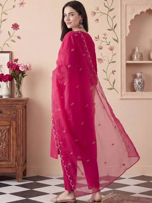 Women Ethnic Motifs Embroidered Regular Thread Work Kurta with Trousers & With Dupatta 4