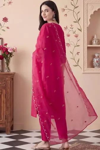 Women Ethnic Motifs Embroidered Regular Thread Work Kurta with Trousers & With Dupatta