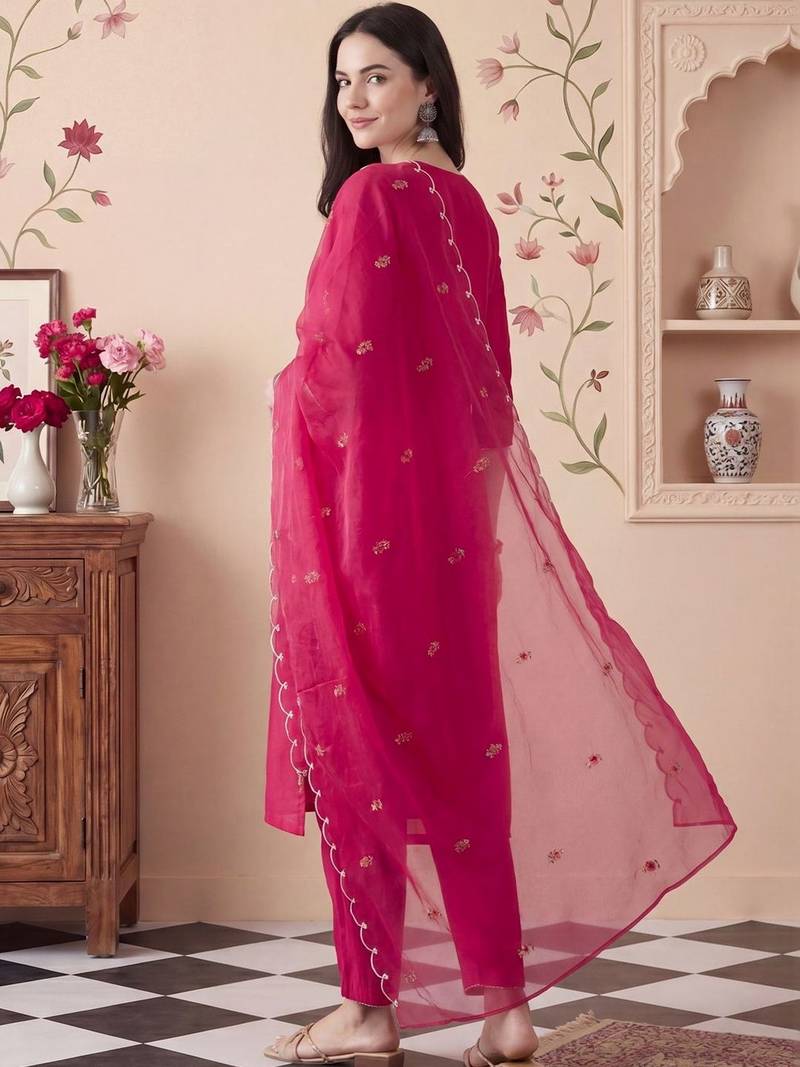 Women Ethnic Motifs Embroidered Regular Thread Work Kurta with Trousers & With Dupatta