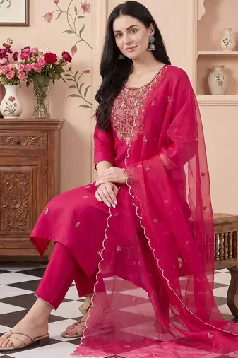 Women Ethnic Motifs Embroidered Regular Thread Work Kurta with Trousers & With Dupatta