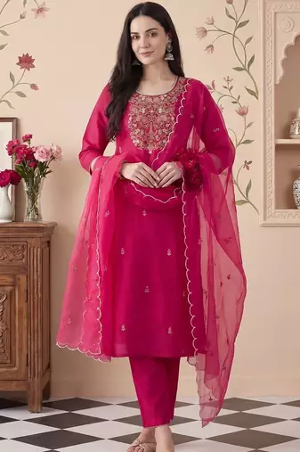 Women Ethnic Motifs Embroidered Regular Thread Work Kurta with Trousers & With Dupatta