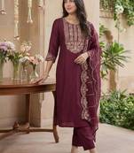 Women Ethnic Motifs Embroidered Regular Thread Work Liva Kurta with Trousers & With Dupatta