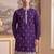 Mens violet silk blend solid embroidered kurta with trouser