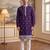 Mens violet silk blend solid embroidered kurta with trouser