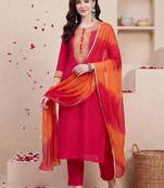 Women Ethnic Motifs Embroidered Regular Thread Work Kurta with Trousers & With Dupatta