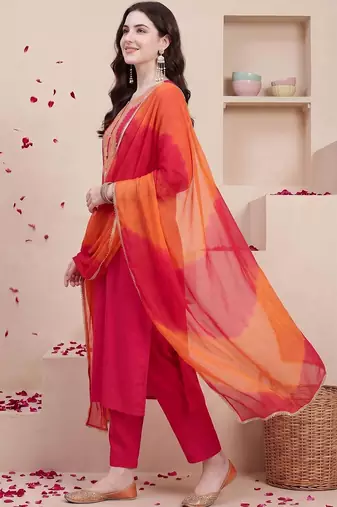 Women Ethnic Motifs Embroidered Regular Thread Work Kurta with Trousers & With Dupatta