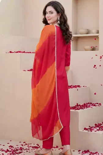 Women Ethnic Motifs Embroidered Regular Thread Work Kurta with Trousers & With Dupatta