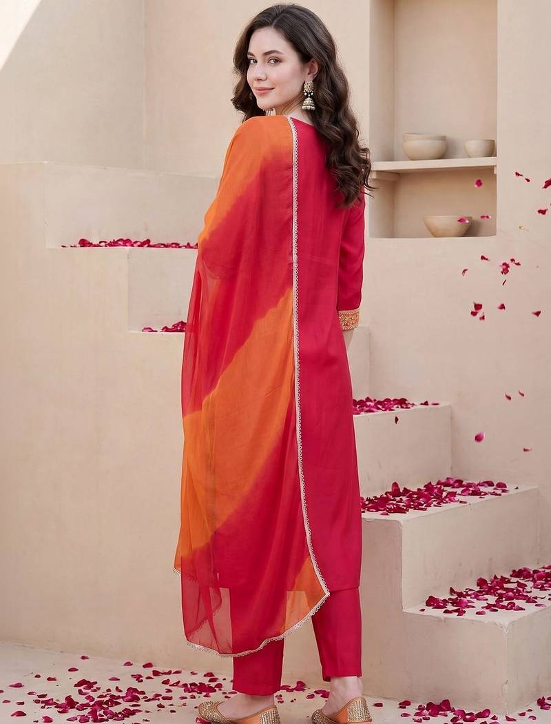 Women Ethnic Motifs Embroidered Regular Thread Work Kurta with Trousers & With Dupatta