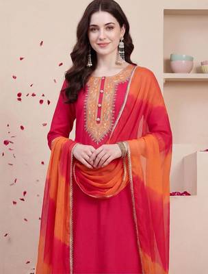 Women Ethnic Motifs Embroidered Regular Thread Work Kurta with Trousers & With Dupatta 5