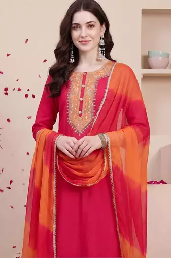Women Ethnic Motifs Embroidered Regular Thread Work Kurta with Trousers & With Dupatta