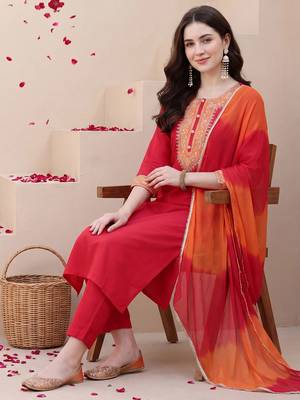 Women Ethnic Motifs Embroidered Regular Thread Work Kurta with Trousers & With Dupatta 6