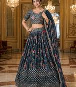 Digital Floral Print Faux Georget Multi Sequnce Work Lehenga Choli With Unstitched Blouse and Stitched Dupatta