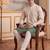 Mens green silk blend solid embroidered kurta with trouser