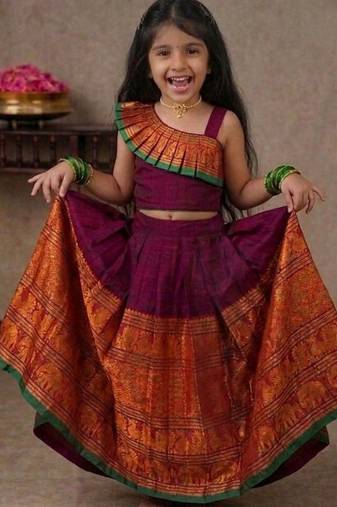 purple narayanipattu skirt and top