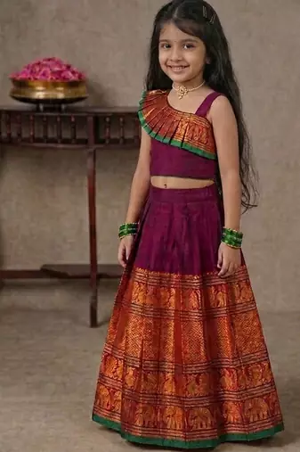 purple narayanipattu skirt and top