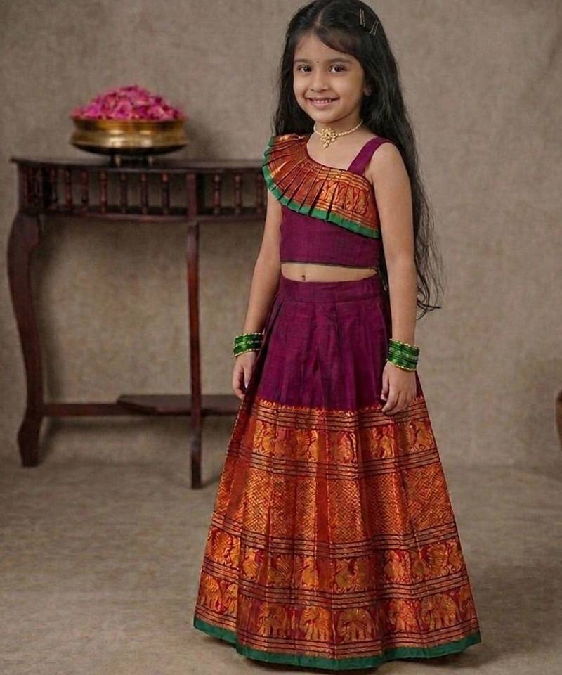 purple narayanipattu skirt and top