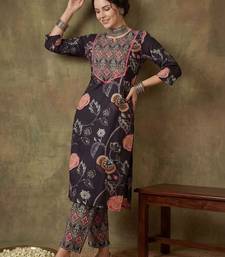 Women Floral Printed Regular Thread Work Pure Cotton Kurta with Trousers