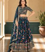 Digital Floral Print Faux Georget Multi Sequnce Work Lehenga Choli With Unstitched Blouse and Stitched Dupatta