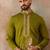 Mens green viscose rayon solid emboidered straight kurta with trouser