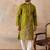Mens green viscose rayon solid emboidered straight kurta with trouser