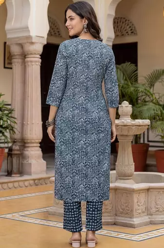 Women Ethnic Motifs Printed Regular Thread Work Pure Cotton Kurta with Trousers