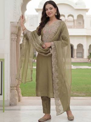 Women Ethnic Motifs Embroidered Regular Sequinned Kurta with Trousers & With Dupatta 1