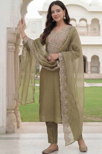 Women Ethnic Motifs Embroidered Regular Sequinned Kurta with Trousers & With Dupatta