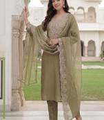 Women Ethnic Motifs Embroidered Regular Sequinned Kurta with Trousers & With Dupatta