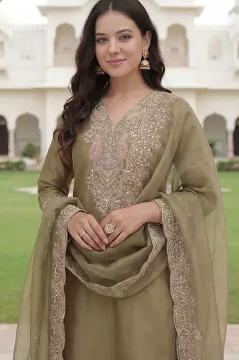 Women Ethnic Motifs Embroidered Regular Sequinned Kurta with Trousers & With Dupatta