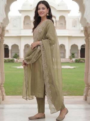 Women Ethnic Motifs Embroidered Regular Sequinned Kurta with Trousers & With Dupatta 3