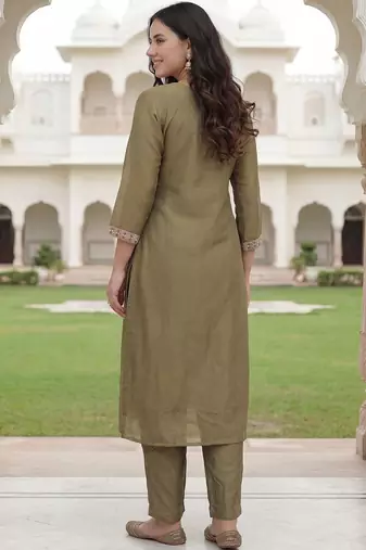 Women Ethnic Motifs Embroidered Regular Sequinned Kurta with Trousers & With Dupatta