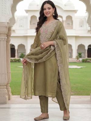 Women Ethnic Motifs Embroidered Regular Sequinned Kurta with Trousers & With Dupatta 6