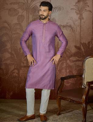 Mens purple jacquard geometric embroidered kurta with trouser 5