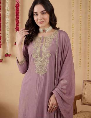Women Ethnic Motifs Embroidered Regular Thread Work Kurta with Trousers & With Dupatta 2
