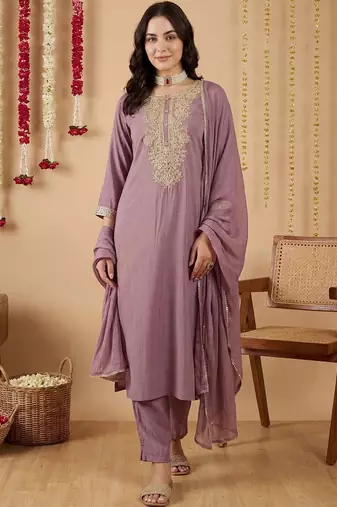Women Ethnic Motifs Embroidered Regular Thread Work Kurta with Trousers & With Dupatta