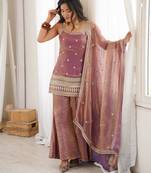Embroidered Fendy Silk Straight Kurta Pant and Dupatta Set
