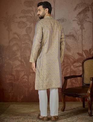 Mens grey jacquard geometric embroidered kurta with trouser 4