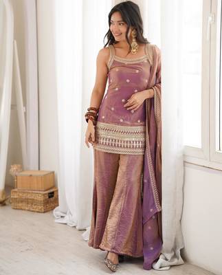 Embroidered Fendy Silk Straight Kurta Pant and Dupatta Set 5