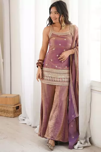 Embroidered Fendy Silk Straight Kurta Pant and Dupatta Set