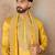 Mens yellow silk blend solid embroidered kurta with dupatta