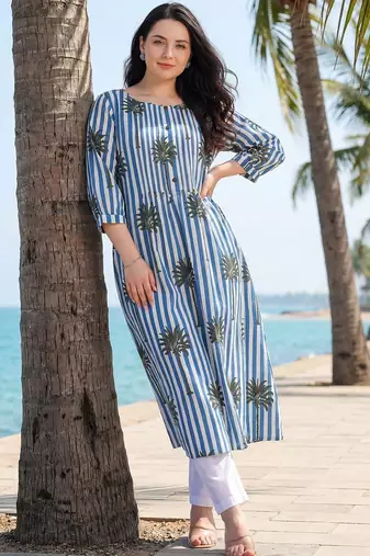 Women Printed Regular Pure Cotton Kurta with Trousers