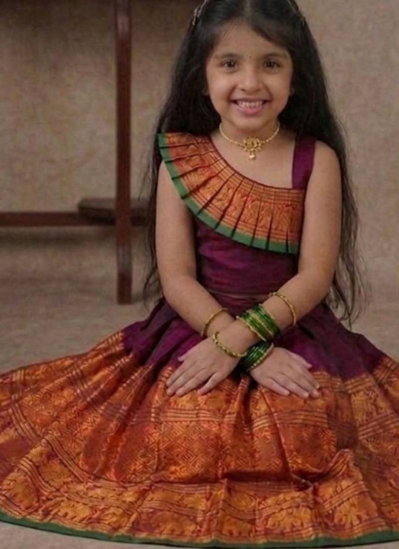 purple narayanipattu skirt and top