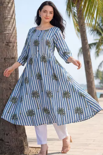 Women Printed Regular Pure Cotton Kurta with Trousers