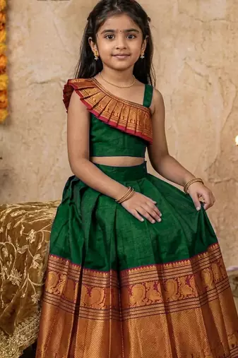 green narayanipattu skirt and top