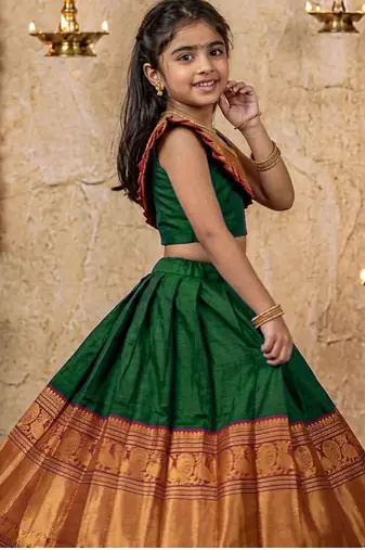green narayanipattu skirt and top