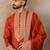 Mens orange silk blend solid embroidered kurta with dupatta