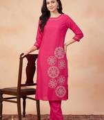 Women Ethnic Motifs Printed Regular Thread Work Kurta with Trousers