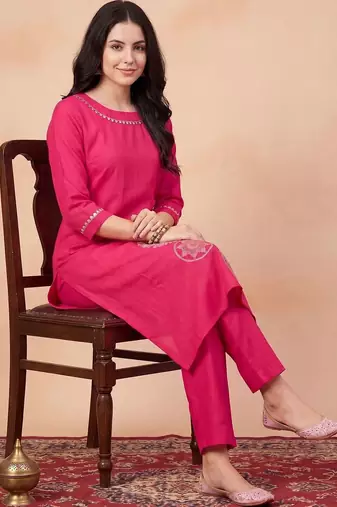 Women Ethnic Motifs Printed Regular Thread Work Kurta with Trousers