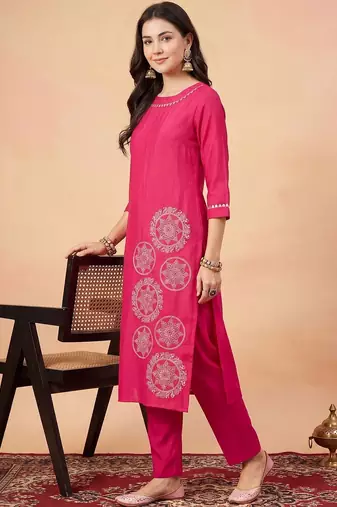 Women Ethnic Motifs Printed Regular Thread Work Kurta with Trousers