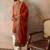 Mens orange silk blend solid embroidered kurta with dupatta